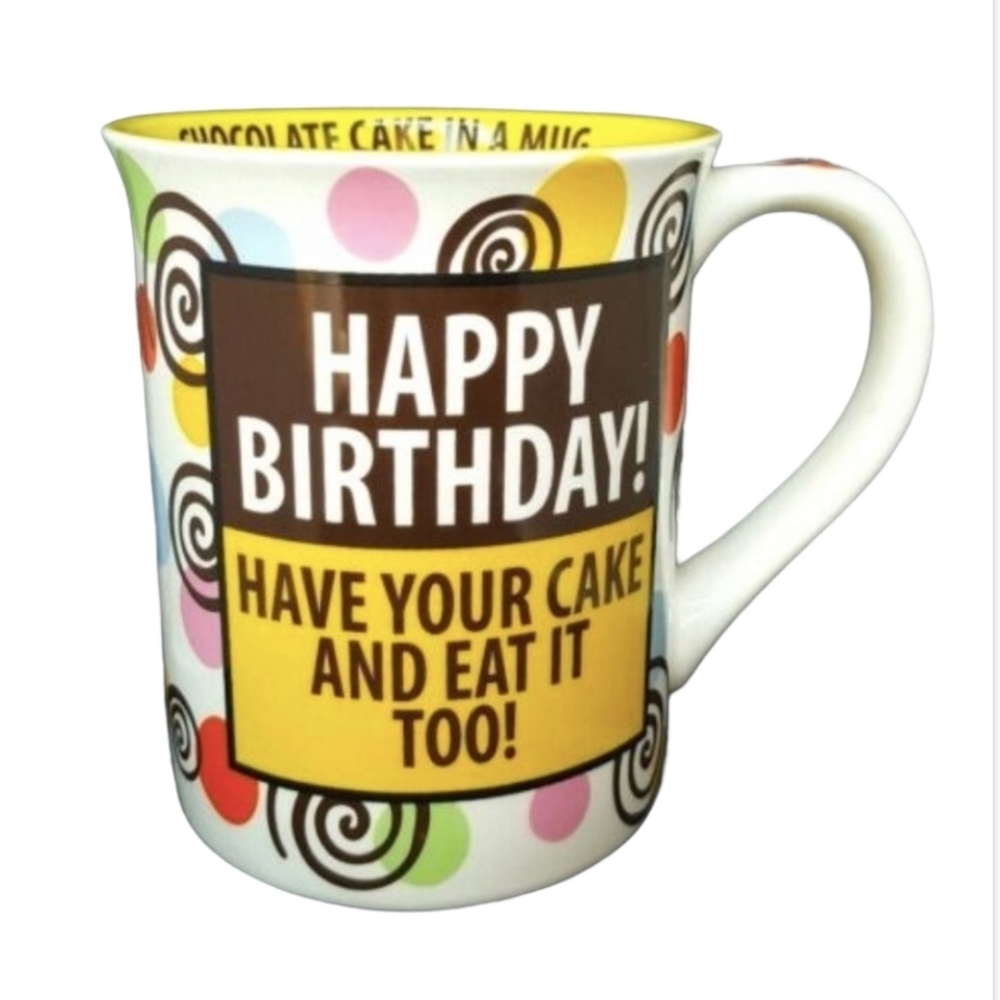 Mud Happy Birthday Coffee Mug Cup Ceramic Yellow 16 fl oz yellow white *